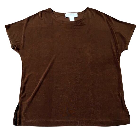 Donna Toran M Top 🤎 Brown Raglan Sleeve Stretchy Casual Side Slit Blouse - Picture 3 of 13